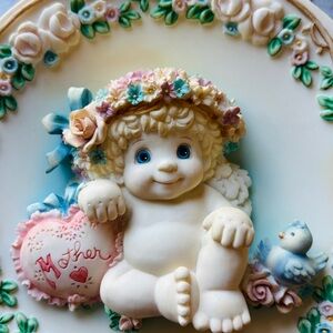 Adorable Cherub Figurine with Floral Accents